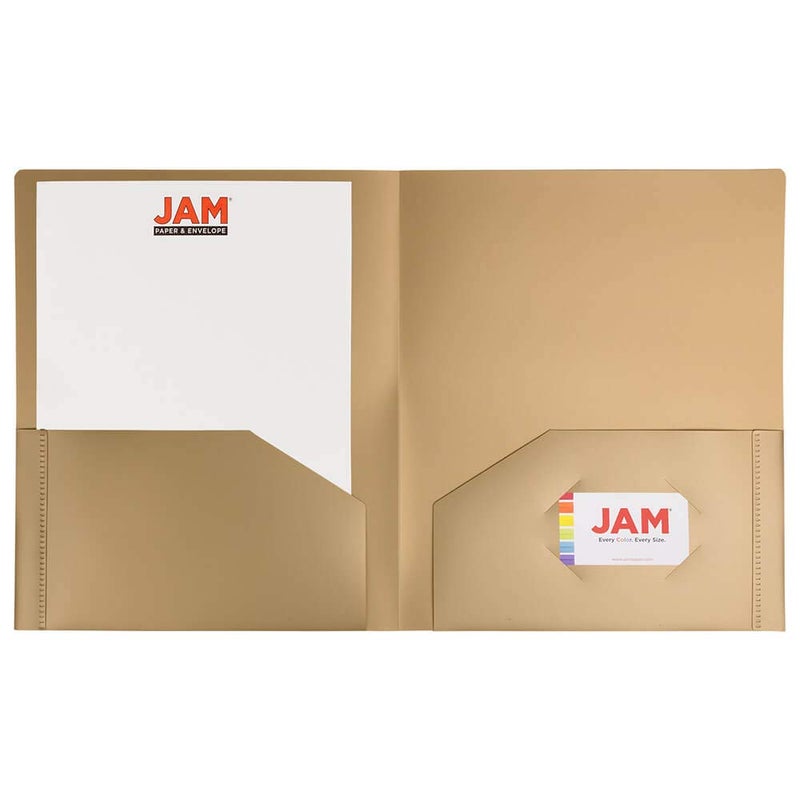 JAM PAPER Heavy Duty Plastic 2 Pocket Extra Tough School Folders - Gold - 6/Pack - Image 5